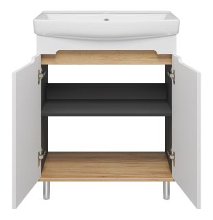 Напольная тумба под раковину Misty Сканди 70см белый/дуб крафт золотой/антрацит